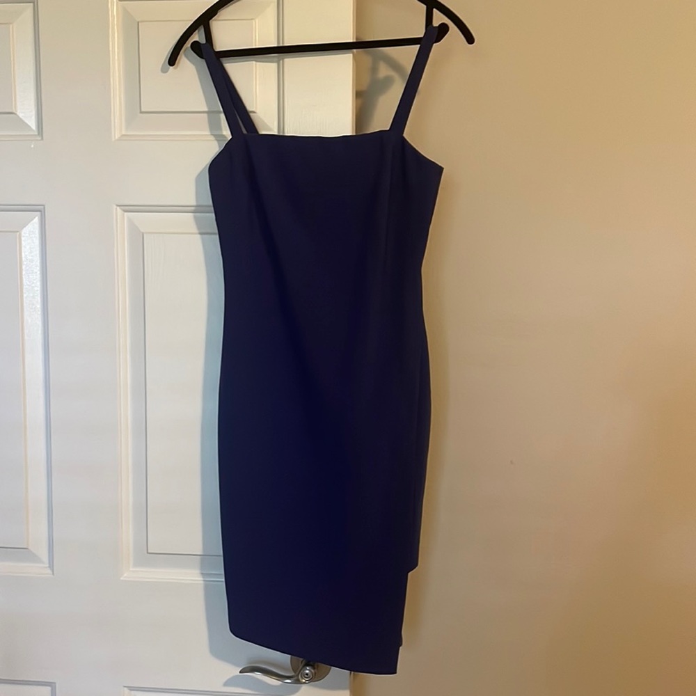 Likely NYC Navy Asymmetrical Midi Dress Size 4 Wedding Guest Cocktail Formal